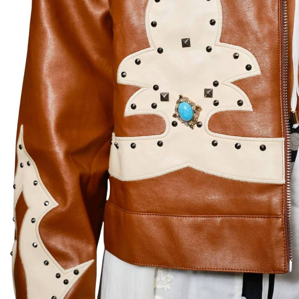 NEW BLUE B faux leather studded oversized zip-up jacket in sienna brown - Picture 5 of 5